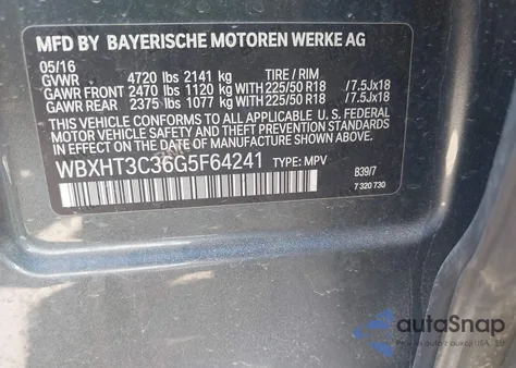 2016 BMW X1 xDrive28I from USA, damaged, VIN WBXHT3C36G5F64241